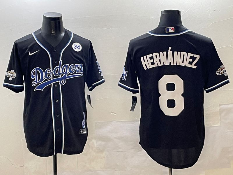 Men Los Angeles Dodgers #8 Hernandez Black Fashion Game 2025 Nike MLB Jersey style 30613